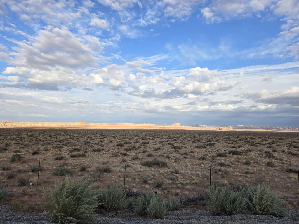 View across Utah sagebrush prairie to distant mountains